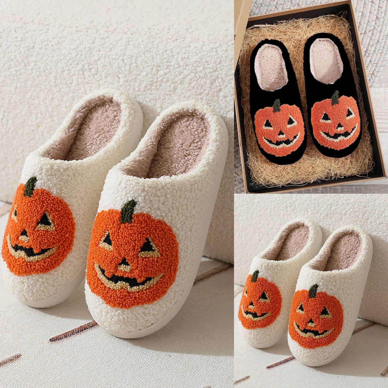 Halloween Slippers for Women Men Spooky Slides Soft Plush Fuzzy Slippers Slippers Indoor Outdoor Shoes