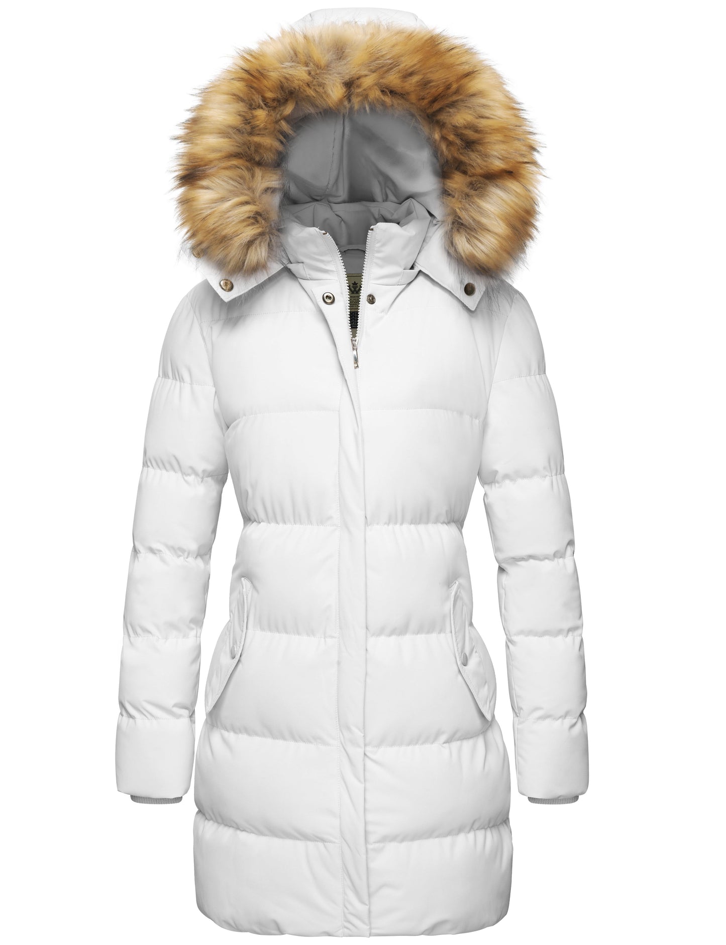 Women'S Winter Coat Hooded Puffer Jacket Warm Waterproof Puffer Coat White L